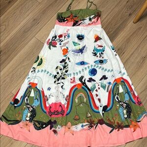 NWOT S GRAFITTI TRIBAL SIGNS Multicolor ADJUSTABLE STRAP SMOCKED BACK Maxi Dress